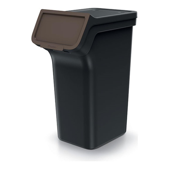 Stapelbare Mülltrennboxen mit Frontklappe 4 × 25 L, schwarz – 385 × 236 × 745 mm