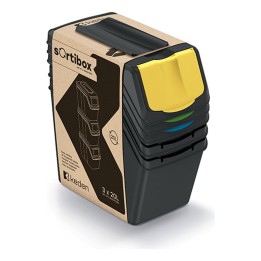 Stapelbare Mülltrennboxen aus Recycling-Kunststoff 3 × 20 L, schwarz – 395 × 232 × 450 mm