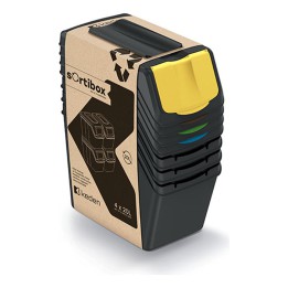 Stapelbare Mülltrennboxen aus Recycling-Kunststoff 4 × 20 L, schwarz – 395 × 232 × 515 mm