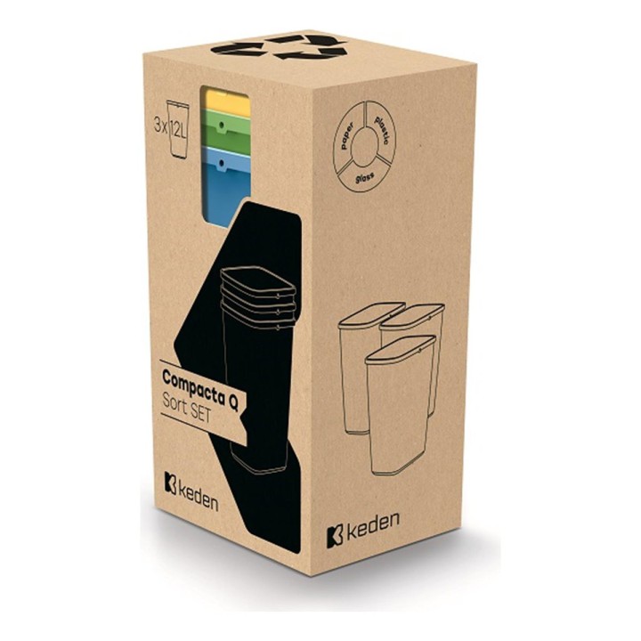 Kleines Mülltrenn-Set 3 × 12 L, schwarz – 255 × 190 × 410 mm
