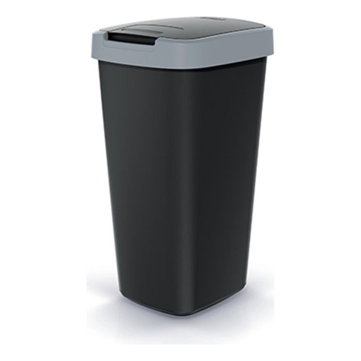 Mülleimer mit Klappdeckel 25 L, grau/schwarz – 296 × 264 × 526 mm
