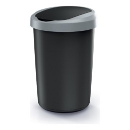 Mülleimer rund mit Schwingdeckel 40 L, grau/schwarz – 394 × 394 × 580 mm