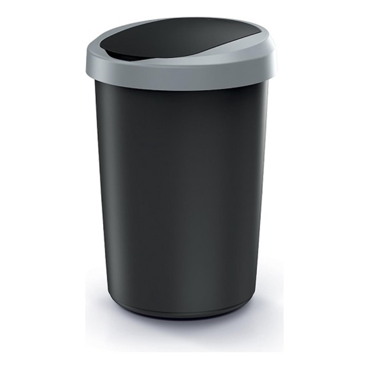 Mülleimer rund mit Schwingdeckel 40 L, grau/schwarz – 394 × 394 × 580 mm