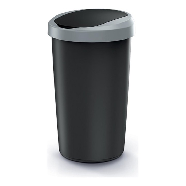 Mülleimer rund mit Schwingdeckel 50 L, grau/schwarz – 394 × 394 × 655 mm
