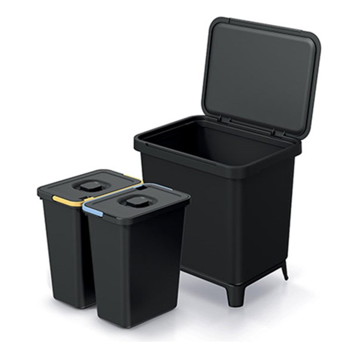 Mülltrennsystem mit Füßen 2 × 10 L, schwarz (Recycling-Kunststoff) – 390 × 295 × 410 mm