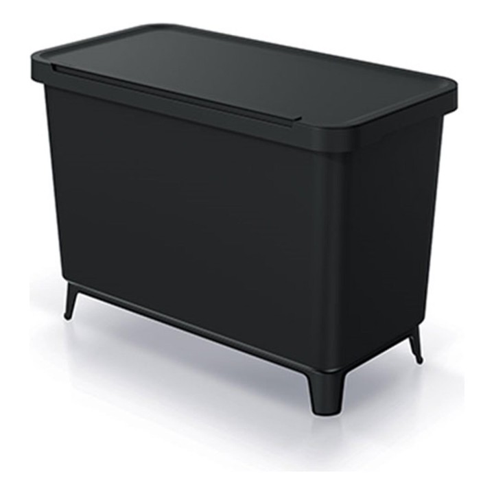 Mülltrennsystem mit Füßen 3 × 10 L, schwarz (Recycling-Kunststoff) – 570 × 295 × 410 mm