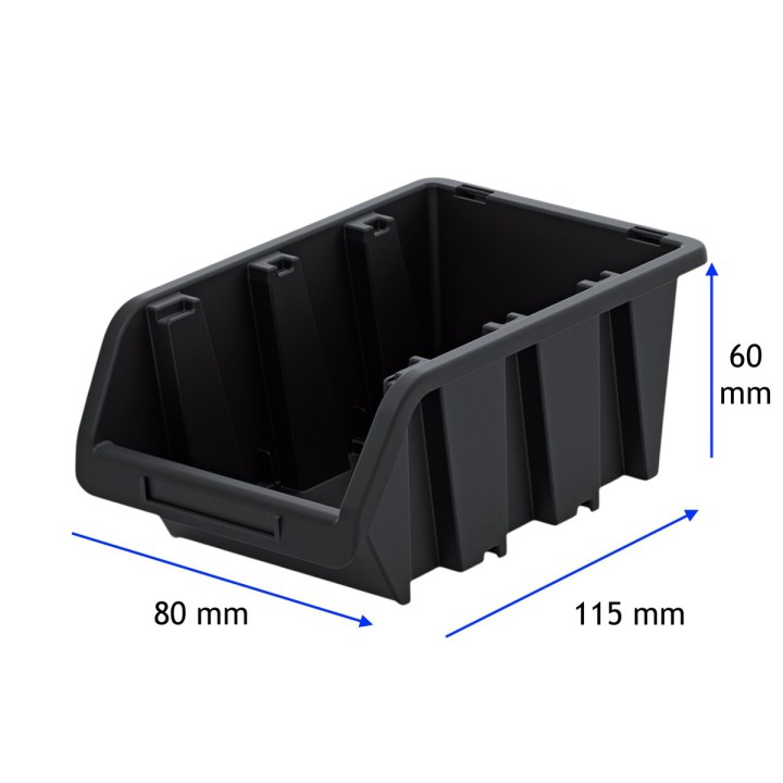 Stapelboxen 115 × 80 × 60 mm – Sichtlagerkästen für Werkstatt & Lager – Maße (Schwarz)