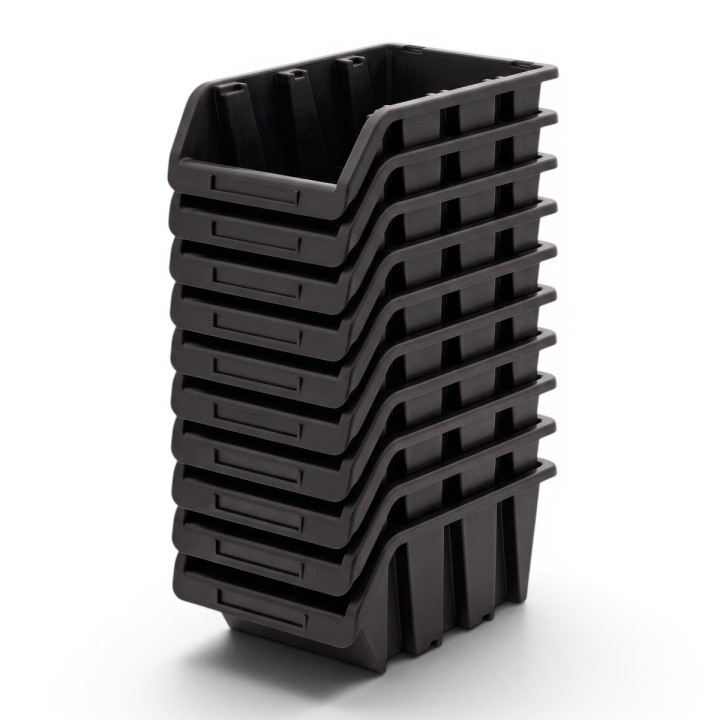Stapelboxen 115 × 80 × 60 mm – Sichtlagerkästen für Werkstatt & Lager – Set (Schwarz)
