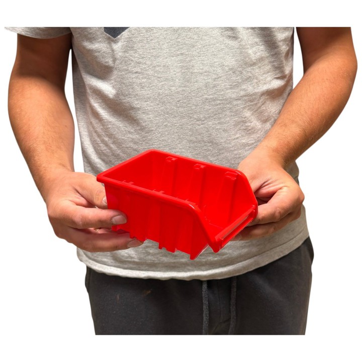 Stapelboxen 155 × 100 × 70 mm – Sichtlagerkästen für Werkstatt & Lager – Größenvergleich (Rot)