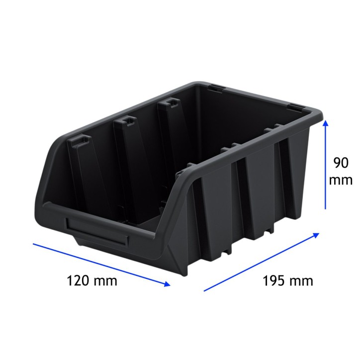 Stapelboxen 195 × 120 × 90 mm – Sichtlagerkästen für Werkstatt & Lager – Maße (Schwarz)