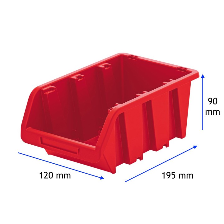 Stapelboxen 195 × 120 × 90 mm – Sichtlagerkästen für Werkstatt & Lager – Maße (Rot)