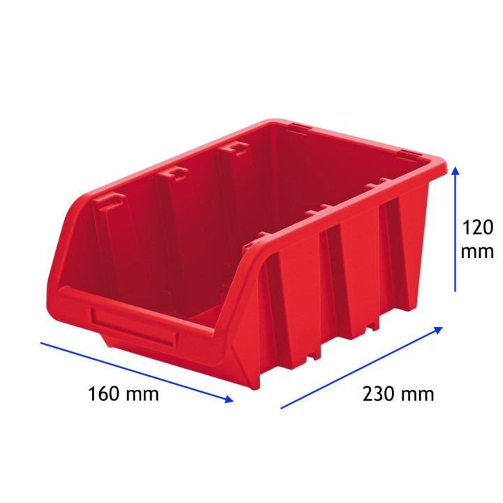 Stapelboxen 230 × 160 × 120 mm – Sichtlagerkästen für Werkstatt & Lager – Maße (Rot)
