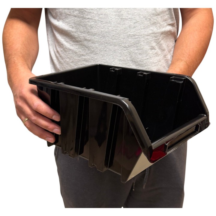 Stapelboxen 290 × 200 × 150 mm – Sichtlagerkästen für Werkstatt & Lager – Größenvergleich (Schwarz)