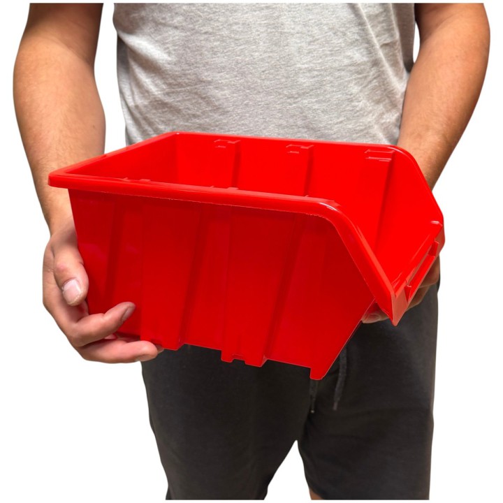 Stapelboxen 290 × 200 × 150 mm – Sichtlagerkästen für Werkstatt & Lager – Größenvergleich (Rot)