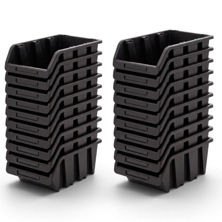 Stapelboxen 490 × 298 × 210 mm – Sichtlagerkästen für Werkstatt & Lager – Set (Schwarz)