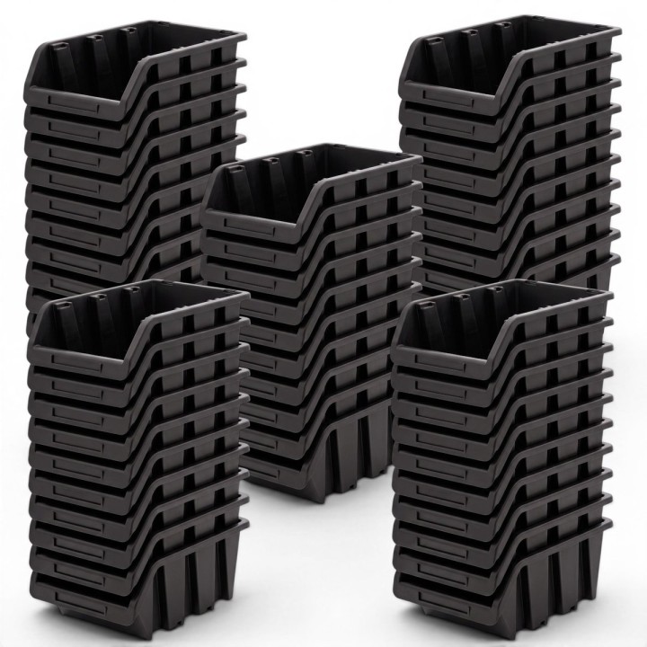 Stapelboxen 490 × 298 × 210 mm – Sichtlagerkästen für Werkstatt & Lager – Set (Schwarz)