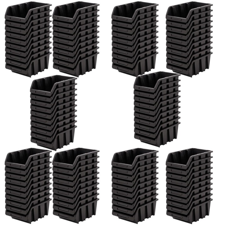 Stapelboxen 490 × 298 × 210 mm – Sichtlagerkästen für Werkstatt & Lager – Set (Schwarz)