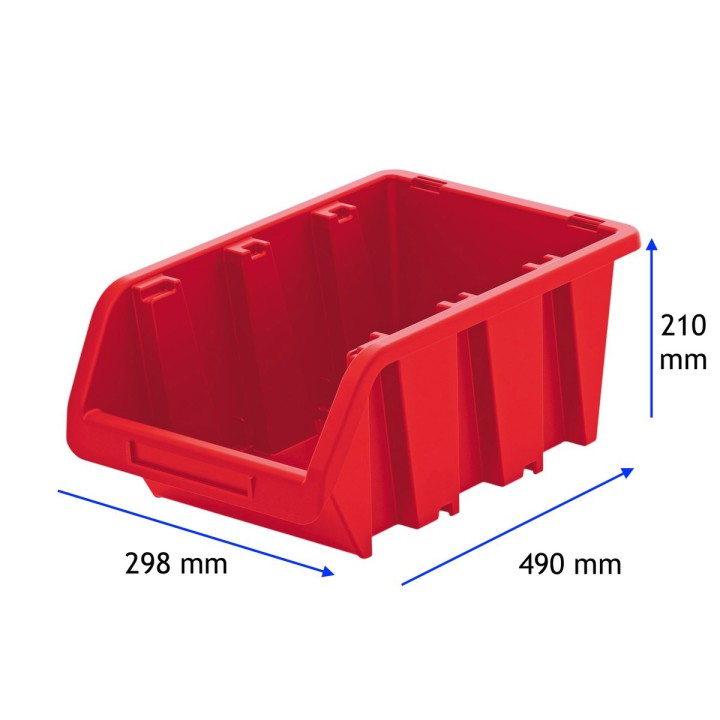 Stapelboxen 490 × 298 × 210 mm – Sichtlagerkästen für Werkstatt & Lager – Maße (Rot)