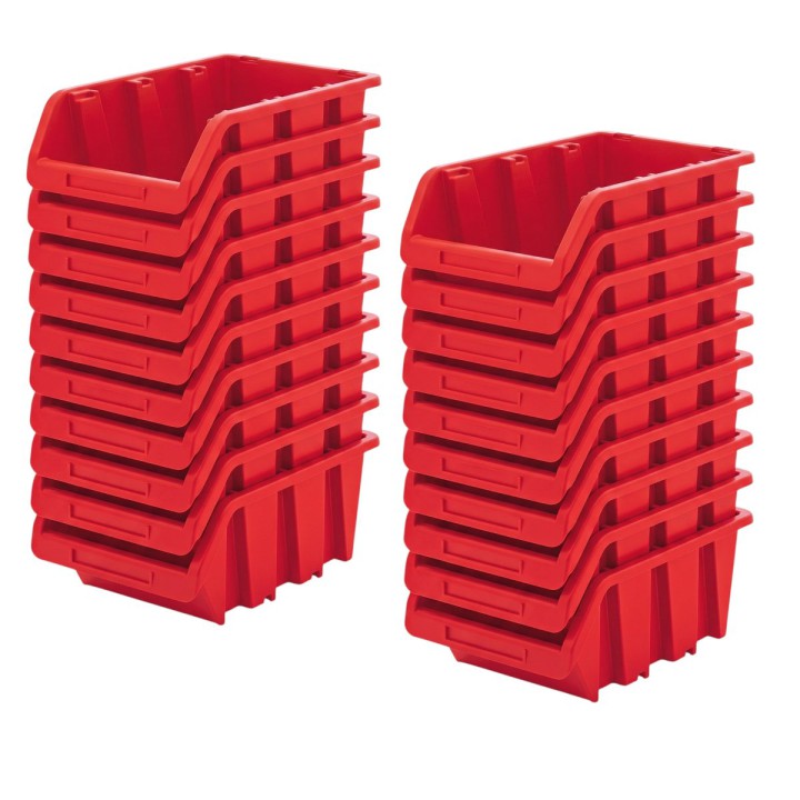 Stapelboxen 490 × 298 × 210 mm – Sichtlagerkästen für Werkstatt & Lager – Set (Rot)