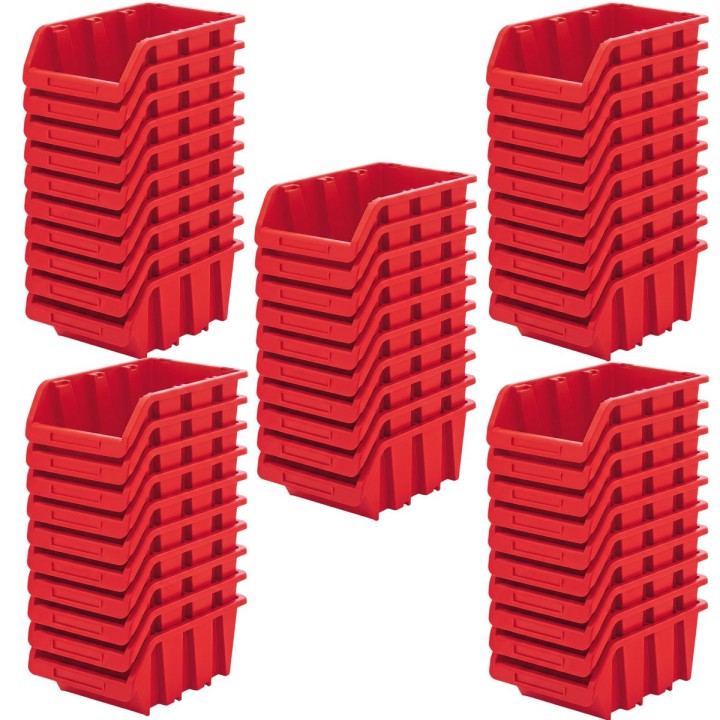 Stapelboxen 490 × 298 × 210 mm – Sichtlagerkästen für Werkstatt & Lager – Set (Rot)