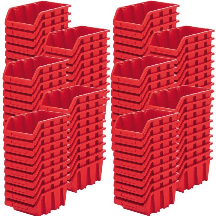 Stapelboxen 490 × 298 × 210 mm – Sichtlagerkästen für Werkstatt & Lager – Set (Rot)