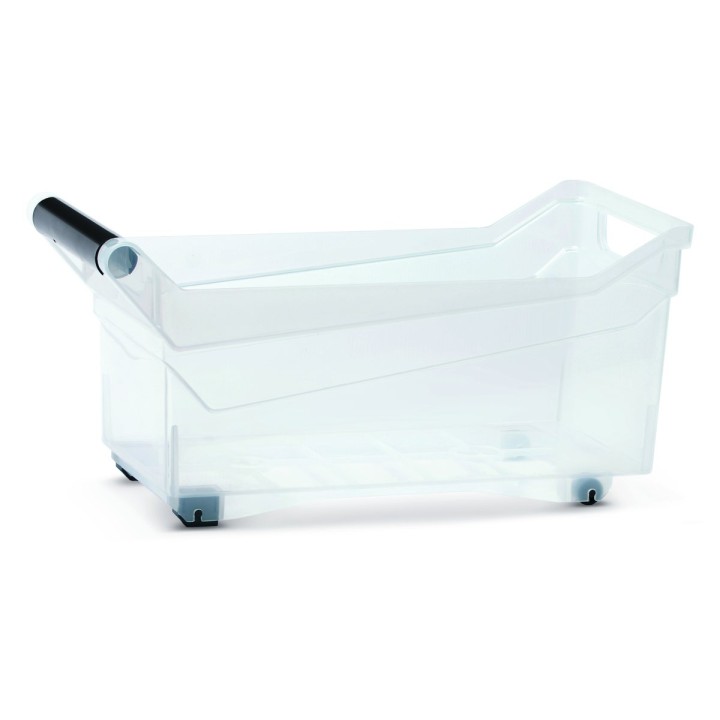 Aufbewahrungsbox transparent 10 L mit Rollen und Griff, flach – 380 × 177 × 180 mm
