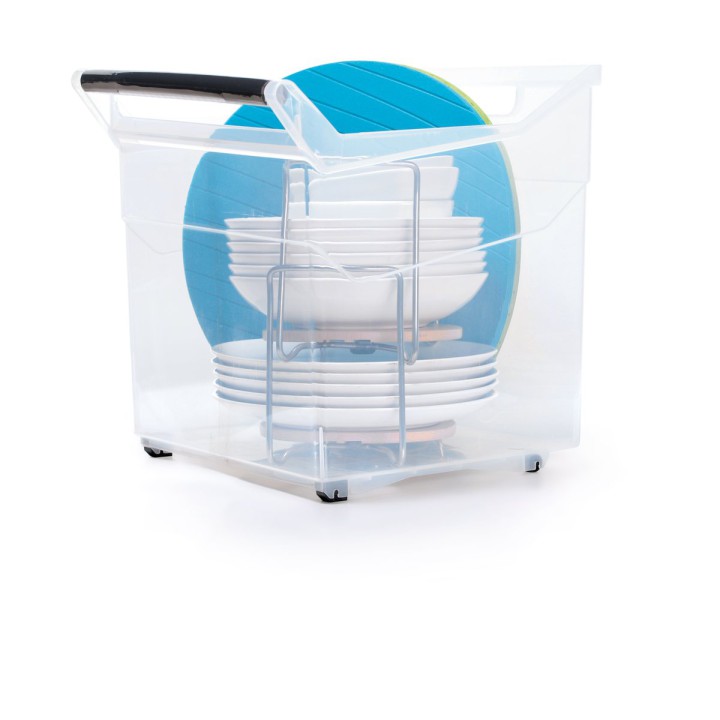 Aufbewahrungsbox transparent 44 L mit Rollen und Griff, hoch – 380 × 379 × 379 mm