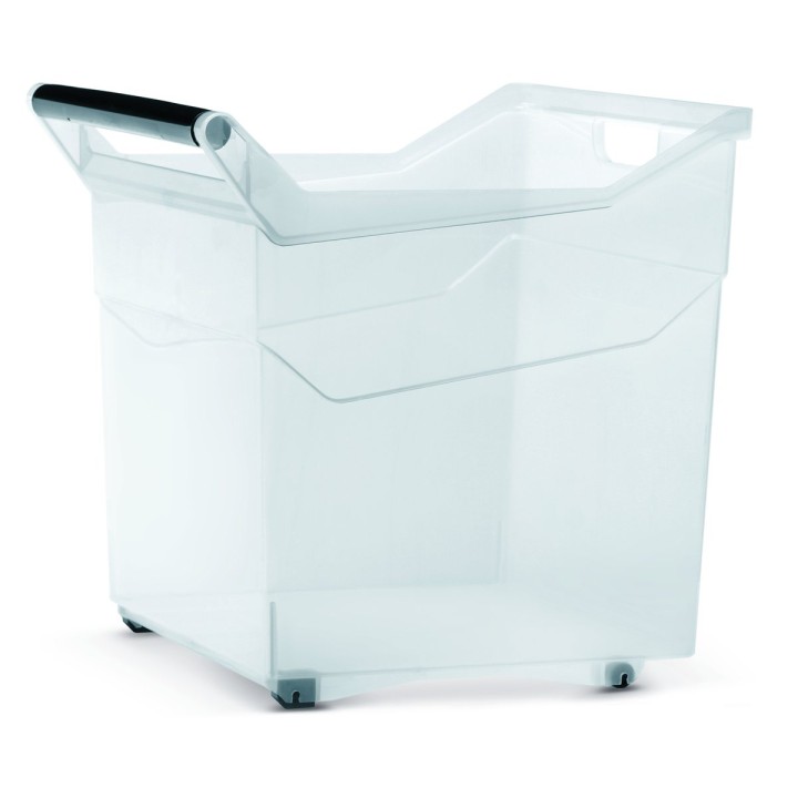 Aufbewahrungsbox transparent 44 L mit Rollen und Griff, hoch – 380 × 379 × 379 mm