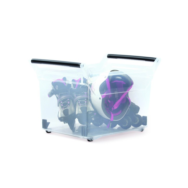 Aufbewahrungsbox transparent 49 L mit Rollen und Griff, hoch – 578 × 379 × 379 mm