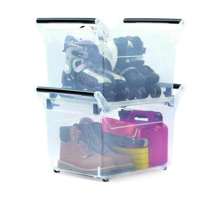 Aufbewahrungsbox transparent 49 L mit Rollen und Griff, hoch – 578 × 379 × 379 mm