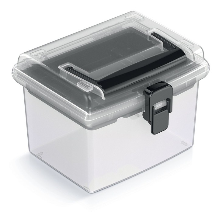 Aufbewahrungskoffer transparent mit Griff, hoch – 148 × 135 × 110 mm