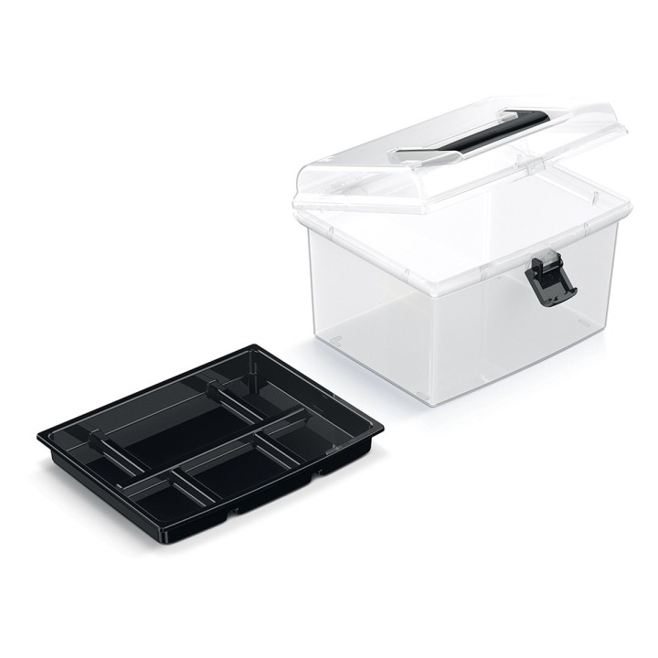 Aufbewahrungskoffer transparent mit Griff, hoch – 195 × 174 × 135 mm