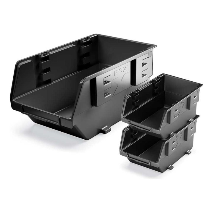 Sichtlagerboxen 296 × 197 × 147 mm schwarz – stapelbar, mit Wandaufhängung