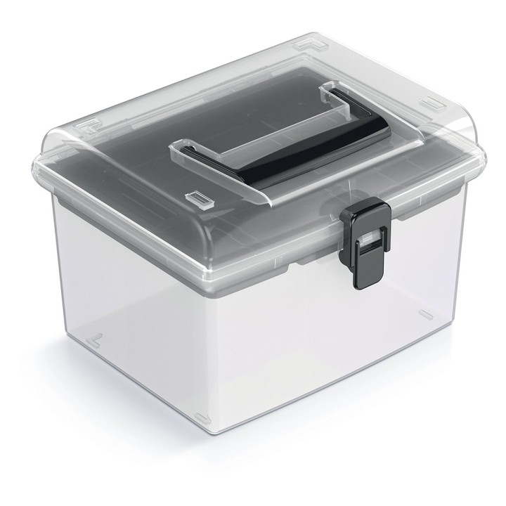 Aufbewahrungskoffer transparent mit Griff, hoch – 195 × 174 × 135 mm