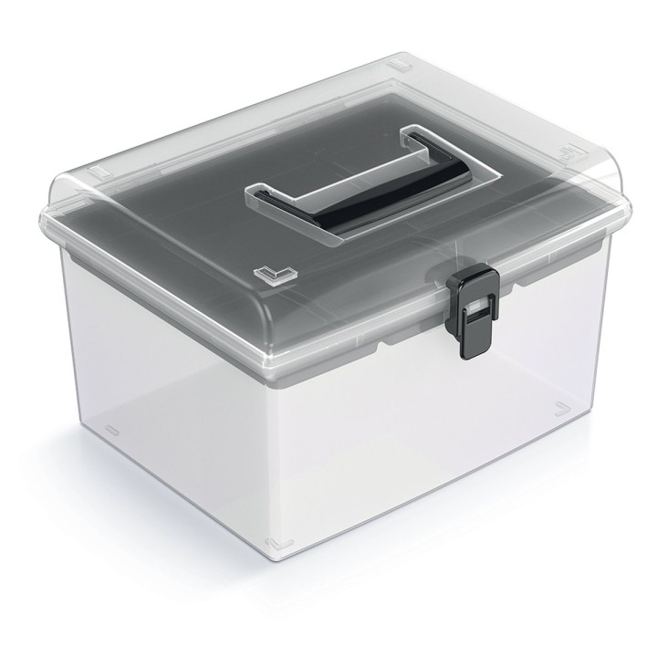 Aufbewahrungskoffer transparent mit Griff, hoch – 245 × 214 × 158 mm
