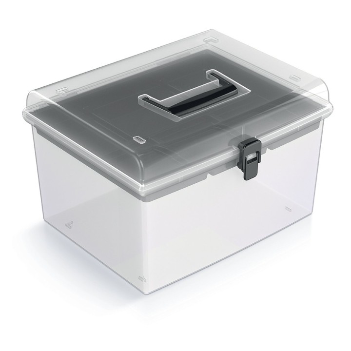 Aufbewahrungskoffer transparent mit Griff, hoch – 292 × 250 × 185 mm