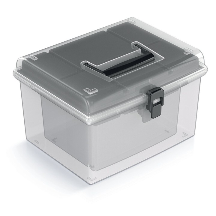 Aufbewahrungskoffer transparent mit Griff, 2er-Set (hoch)