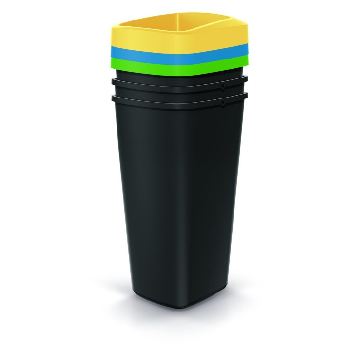 Mülltrenn-Set eckig 3 × 25 L, schwarz – 296 × 264 × 630 mm