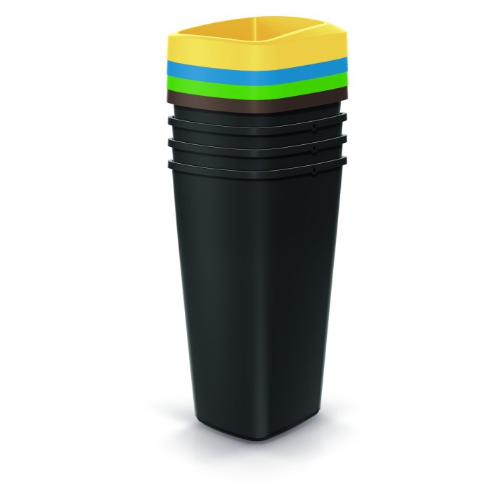 Mülltrenn-Set eckig 4 × 25 L, schwarz – 296 × 264 × 690 mm