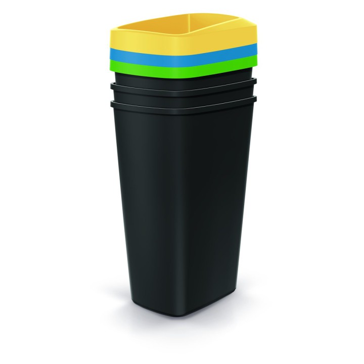 Mülltrenn-Set eckig 3 × 45 L, schwarz – 394 × 298 × 740 mm