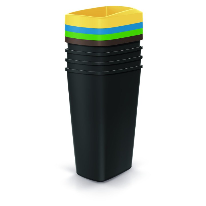 Mülltrenn-Set eckig 4 × 45 L, schwarz – 394 × 298 × 800 mm
