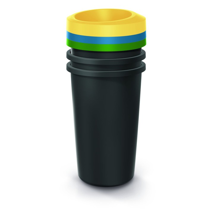 Mülltrenn-Set rund 3 × 25 L, schwarz – 318 × 318 × 680 mm