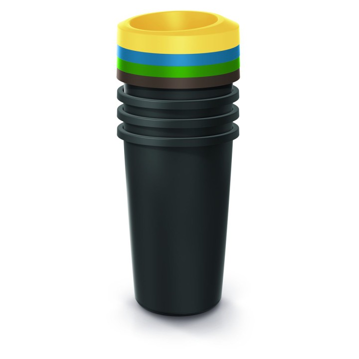 Mülltrenn-Set rund 4 × 25 L, schwarz – 318 × 318 × 765 mm