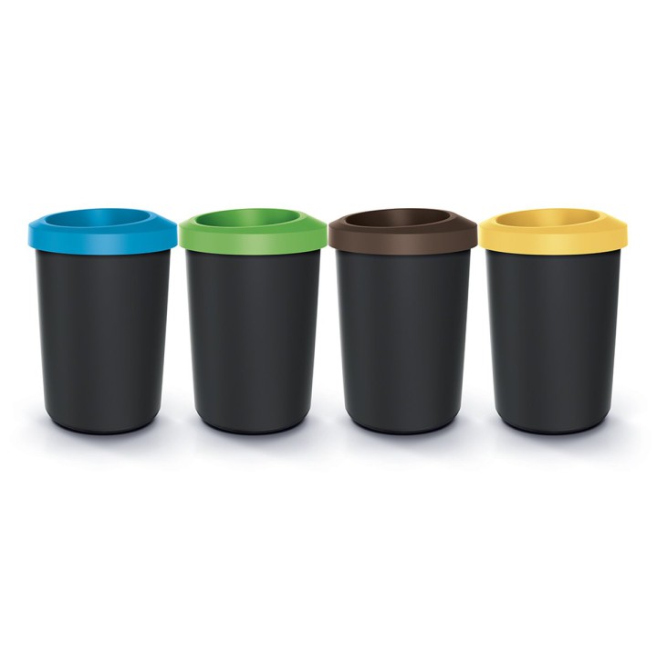 Mülltrenn-Set rund 4 × 35 L, schwarz – 394 × 394 × 730 mm