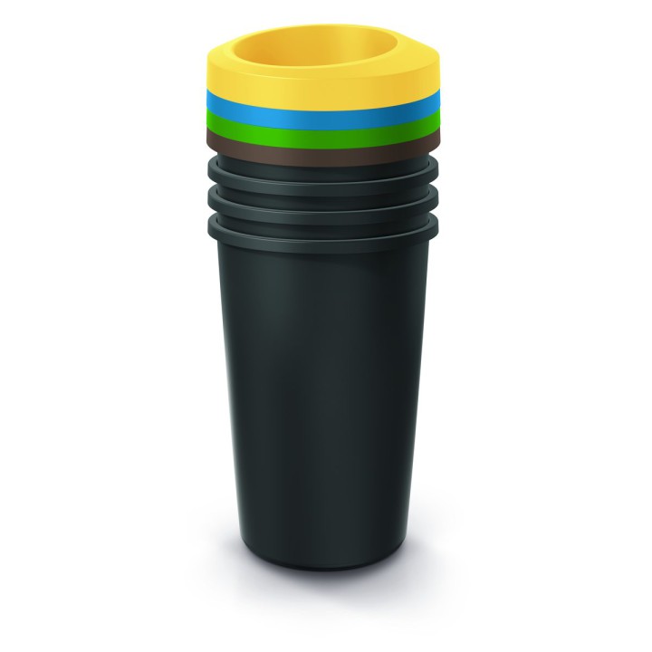 Mülltrenn-Set rund 4 × 45 L, schwarz – 394 × 394 × 905 mm