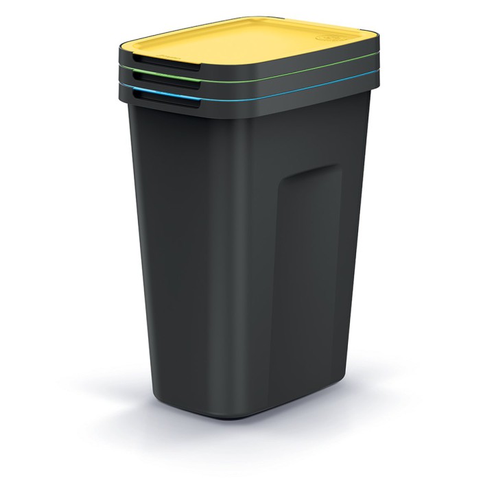 Mülltrenn-Set mit farbigen Deckeln 3 × 35 L, schwarz – 380 × 285 × 574 mm