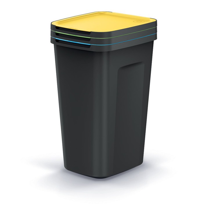 Mülltrenn-Set mit farbigen Deckeln 3 × 50 L, schwarz – 390 × 340 × 650 mm