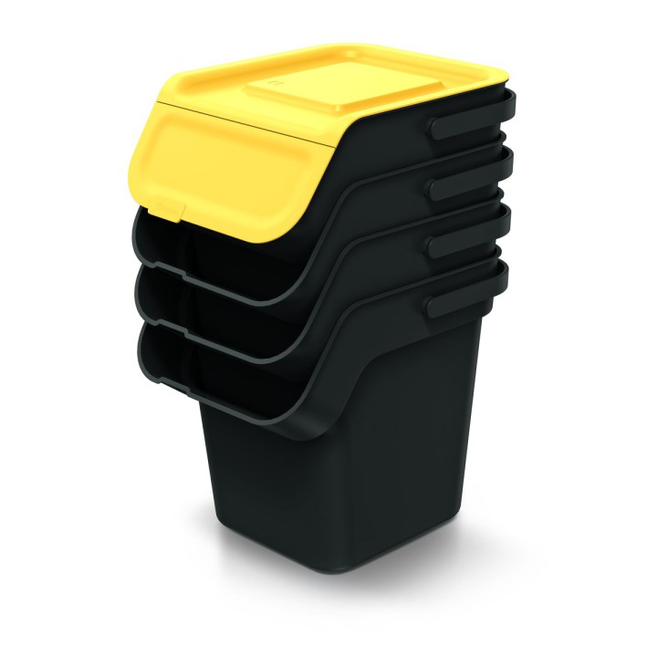 Stapelbare Mülltrennboxen mit Klappe 4 × 20 L, schwarz – 380 × 285 × 525 mm