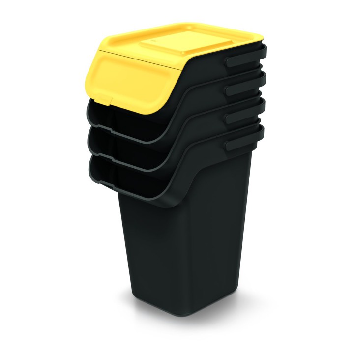 Stapelbare Mülltrennboxen mit Klappe 4 × 25 L, schwarz – 380 × 285 × 640 mm