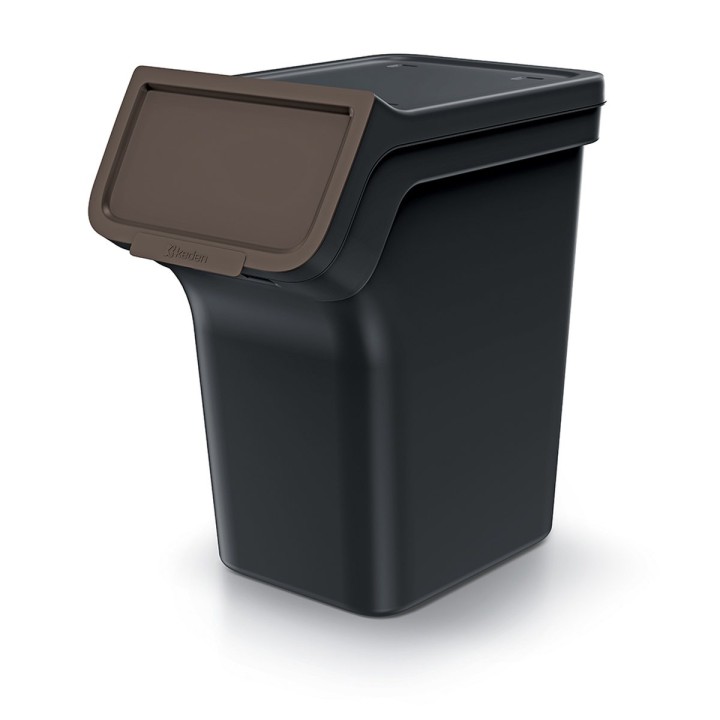 Stapelbare Mülltrennboxen mit Frontklappe 3 × 20 L, schwarz – 385 × 236 × 545 mm